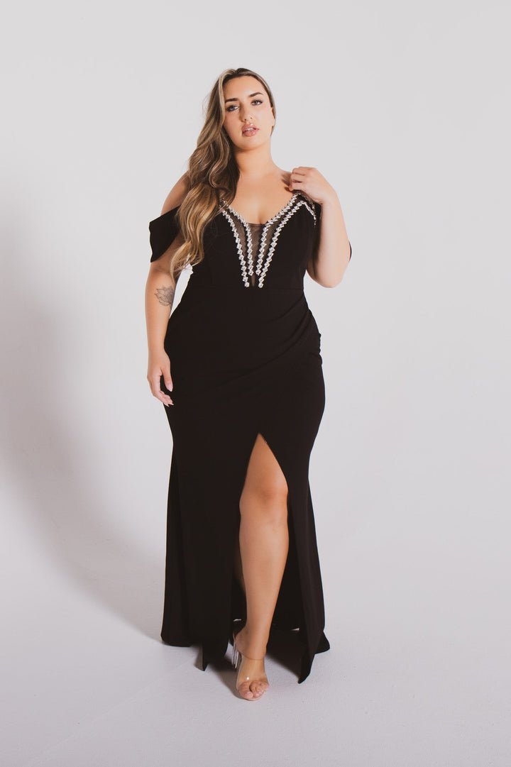 SYMPHONY Dresses Plus Size Corinne Rhinestone Dress Dress- Black