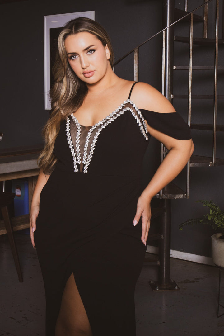 SYMPHONY Dresses Plus Size Corinne Rhinestone Dress Dress- Black