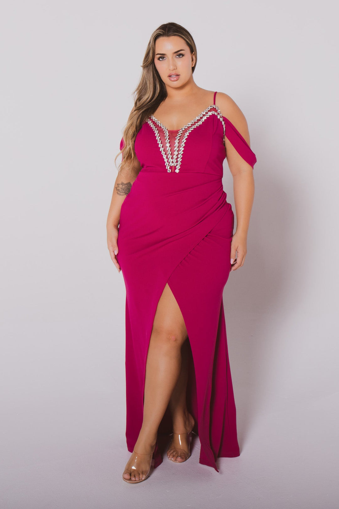 SYMPHONY Dresses Plus Size Corinne Rhinestone Dress Dress- Magenta