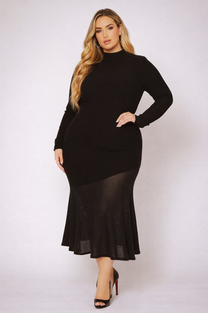 Curvy Sense Inc. Dresses Plus Size Couture Sweater Dress - Black