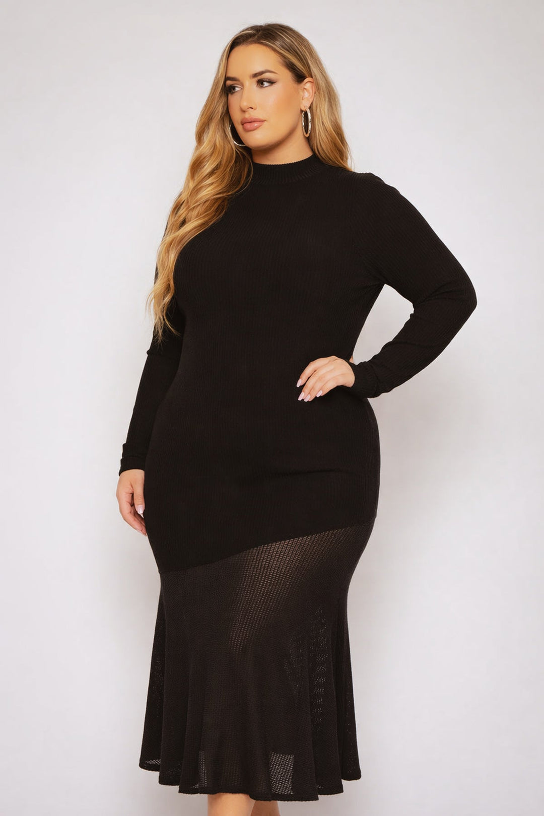 Plus Size Couture Sweater Dress - Black 3X / Black at Curvy Sense Plus Size Couture Sweater Dress - Black 3X / Black at Curvy Sense