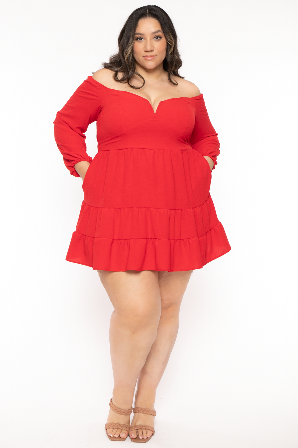 Curvy Sense Dresses Plus Size Cressida Tiered Flare Dress- Red