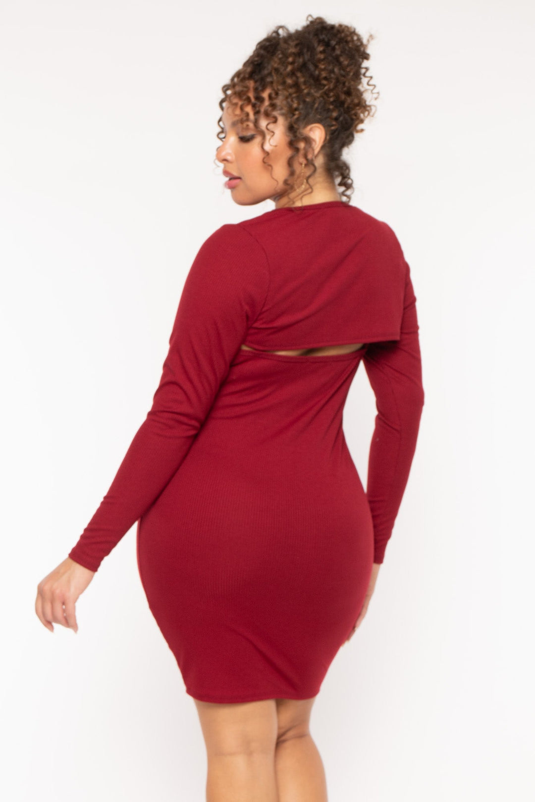 Curvy Sense Dresses Plus Size Cristy 2pc Dress Set - Burgundy