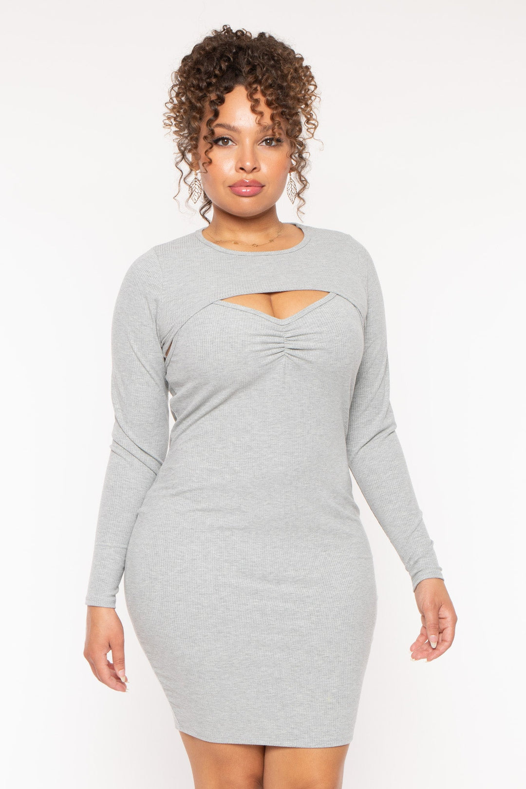 Plus Size Cristy 2pc Dress Set - Heather Grey 2X / Heather Grey at Curvy Sense Plus Size Cristy 2pc Dress Set - Heather Grey 2X / Heather Grey at Curvy Sense