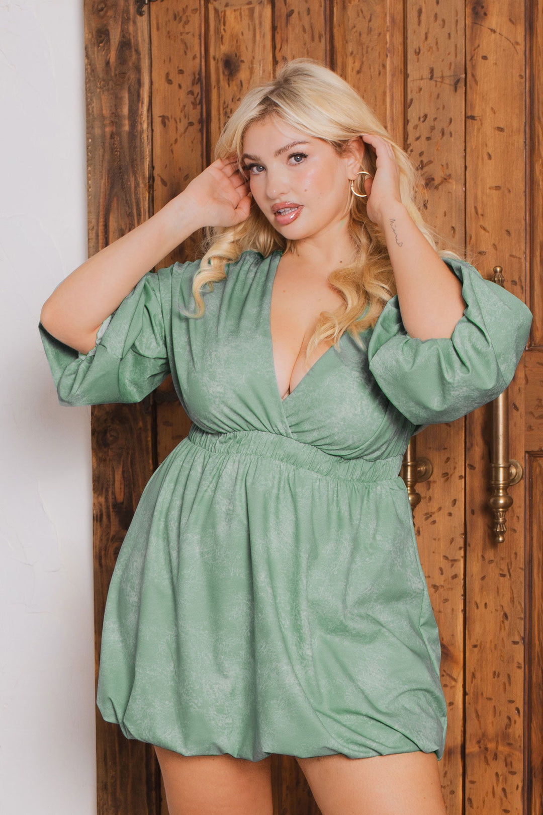 Women's Plus Size Dahlia Bubble Mini Dress - Sage