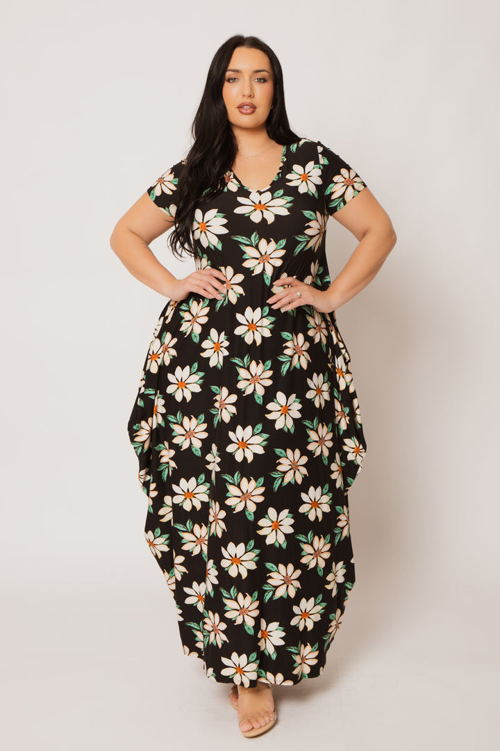 H &amp; H FASHION Dresses Plus Size Daisy Drift Maxi Dress - Black
