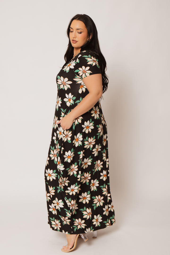 H &amp; H FASHION Dresses Plus Size Daisy Drift Maxi Dress - Black