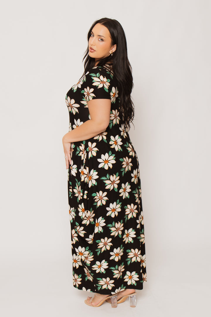 H &amp; H FASHION Dresses Plus Size Daisy Drift Maxi Dress - Black