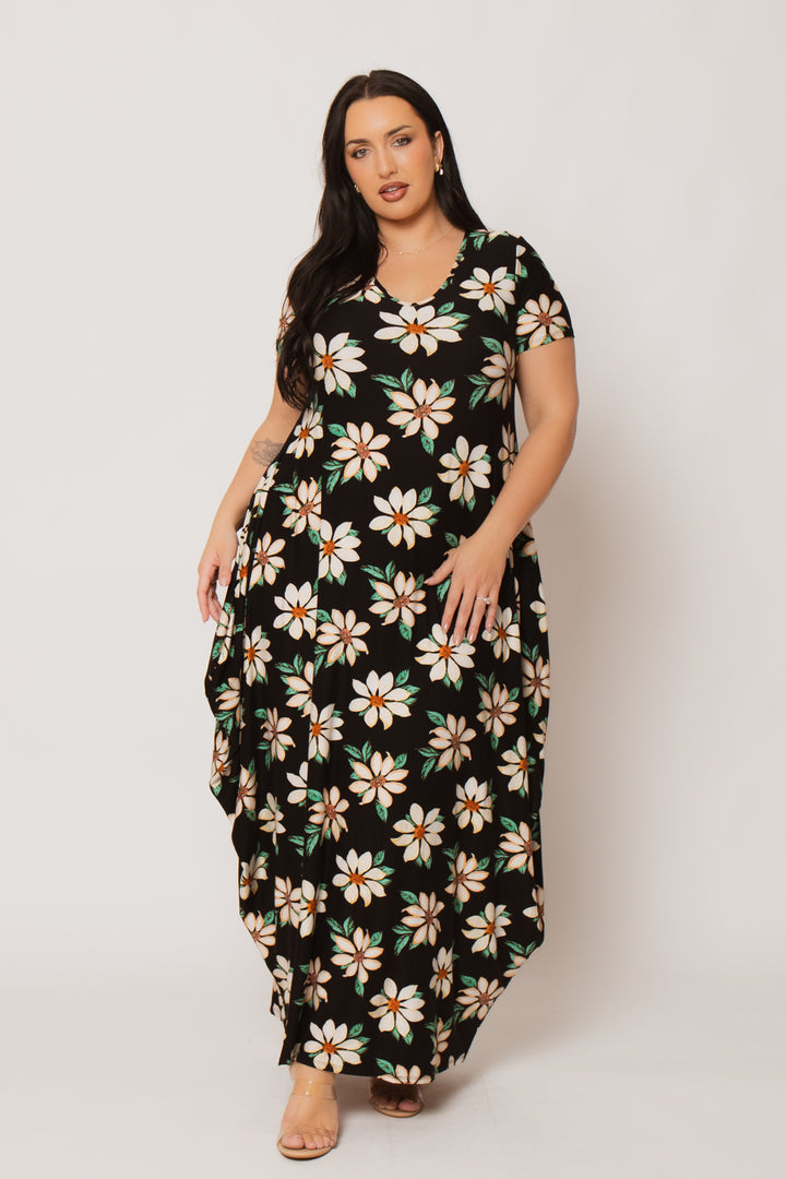H &amp; H FASHION Dresses Plus Size Daisy Drift Maxi Dress - Black