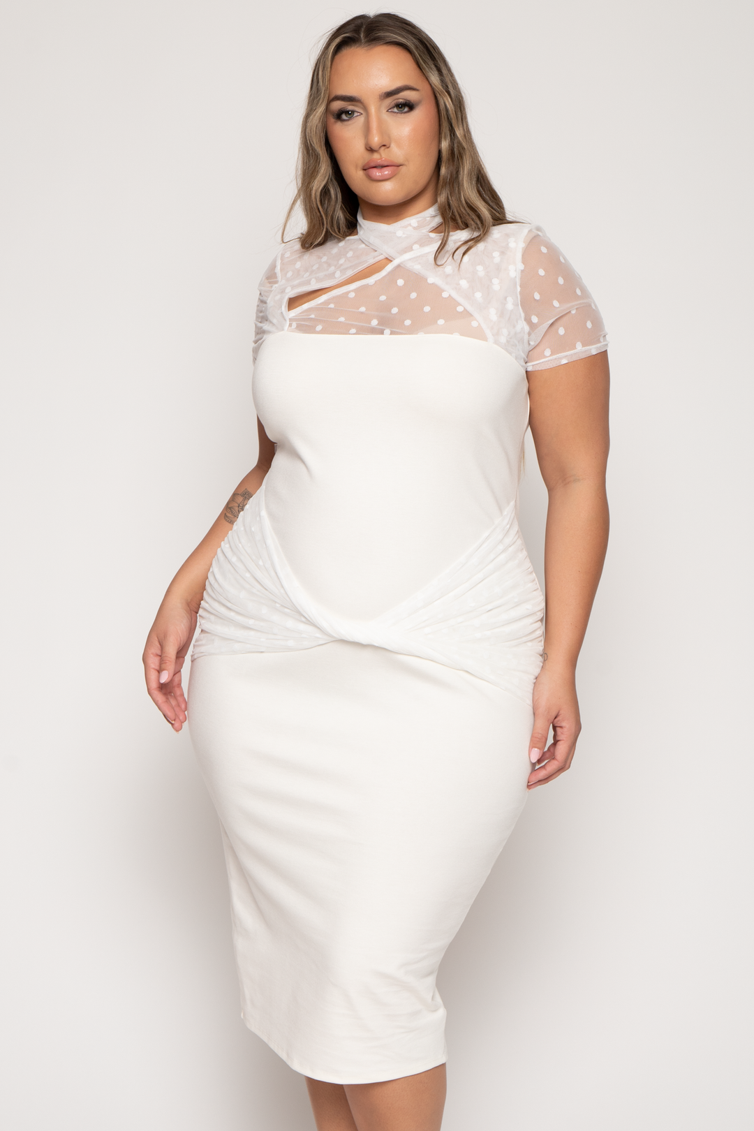 Curvy Sense Dresses Plus Size Daliya Bodycon  Dress - Ivory