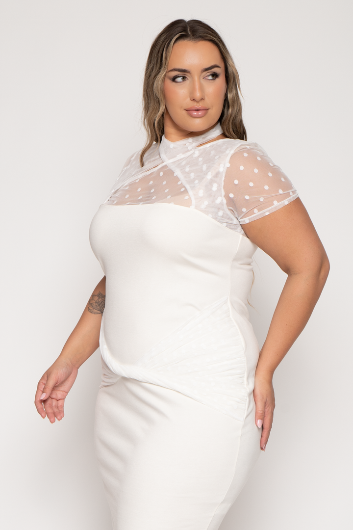 Curvy Sense Dresses Plus Size Daliya Bodycon  Dress - Ivory