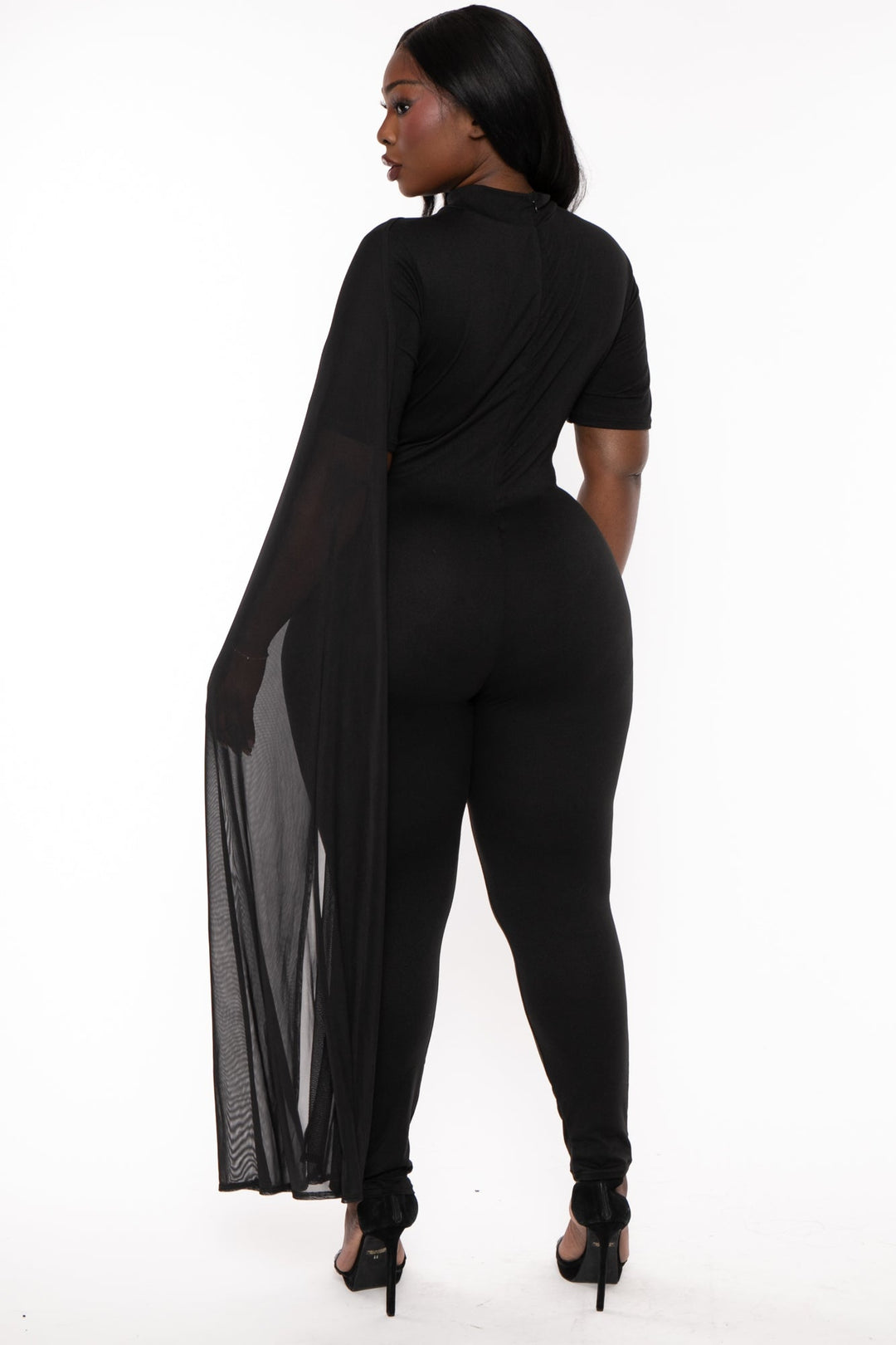 J2 FASHION Dresses Plus Size Dallyn Mesh Drape Jumpsuit- Black