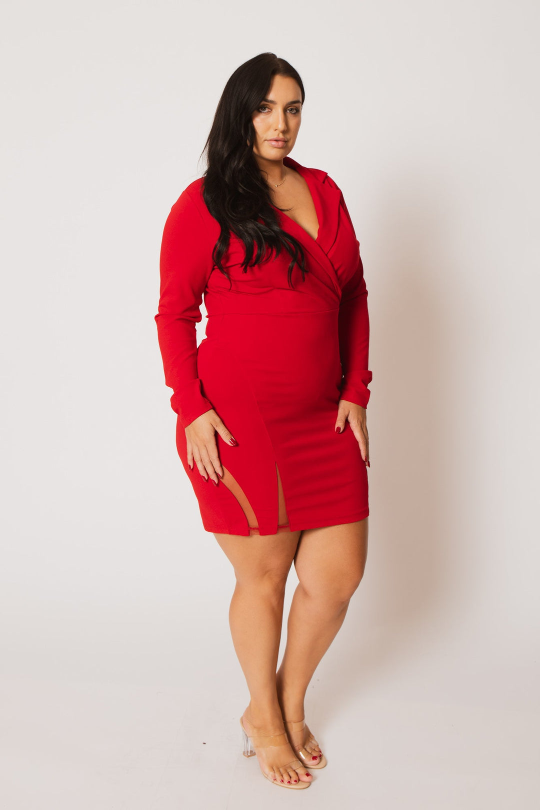 red semi formal dress plus size La Femme 29521