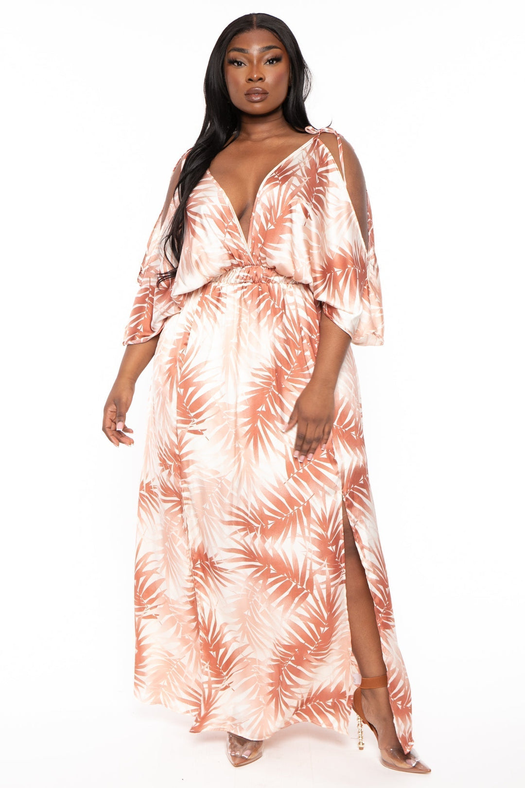 Curvy Sense Dresses Plus Size Danielle Satin Maxi Dress - Mocha