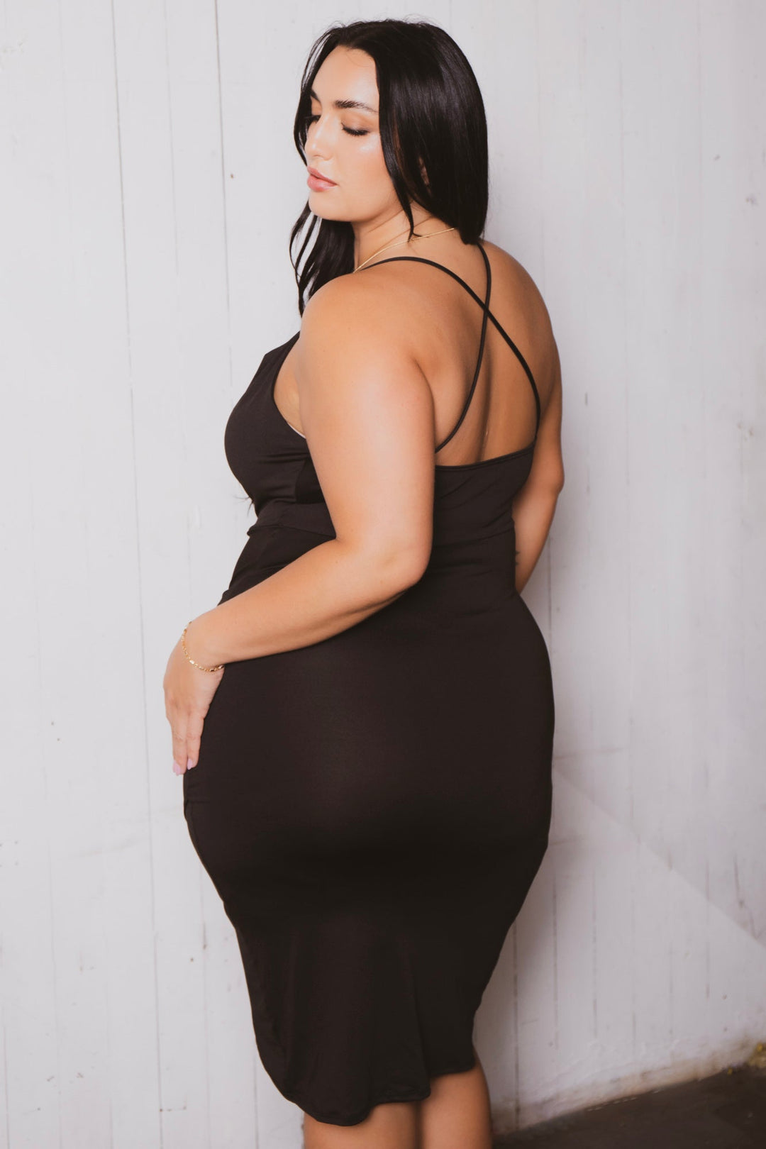 Plus Size Dayanna Asymmetric Dress - Black 1X / Black at Curvy Sense Plus Size Dayanna Asymmetric Dress - Black 1X / Black at Curvy Sense