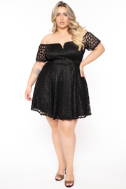 Curvy Sense Dresses Plus Size Deana Off The Shoulder Lace Dress- Black