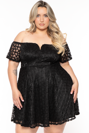 Curvy Sense Dresses Plus Size Deana Off The Shoulder Lace Dress- Black