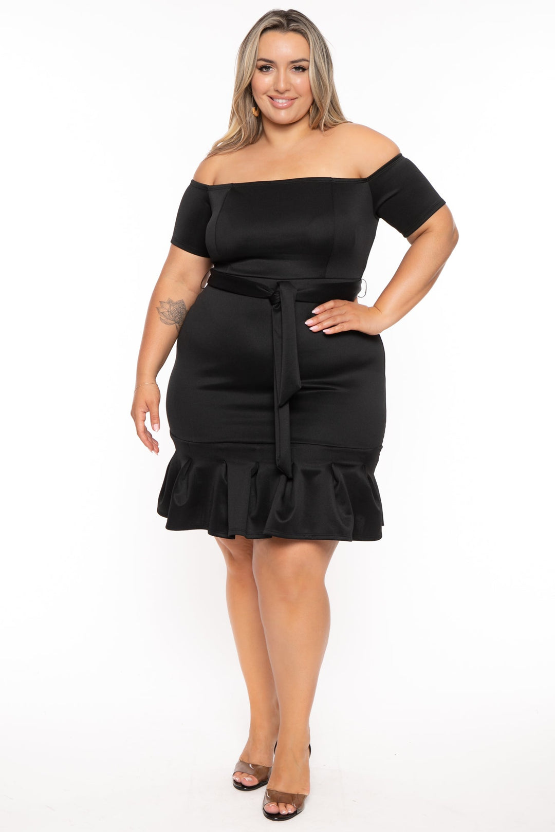 Curvy Sense Dresses 1X / Black Plus Size Debora Off The Shoulder Dress - Black