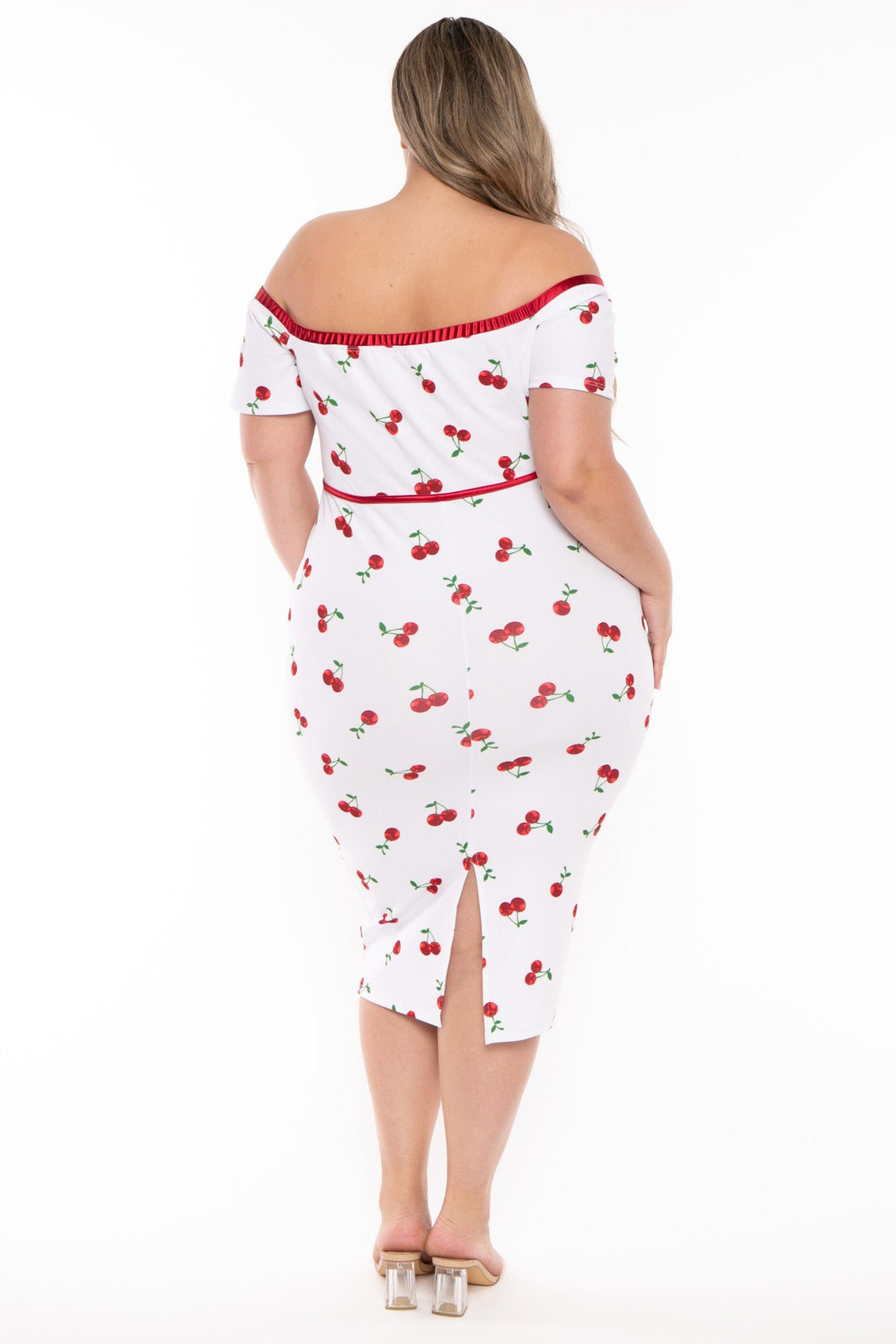Curvy Sense Dresses Plus Size Delaide Cherry Midi Dress- White