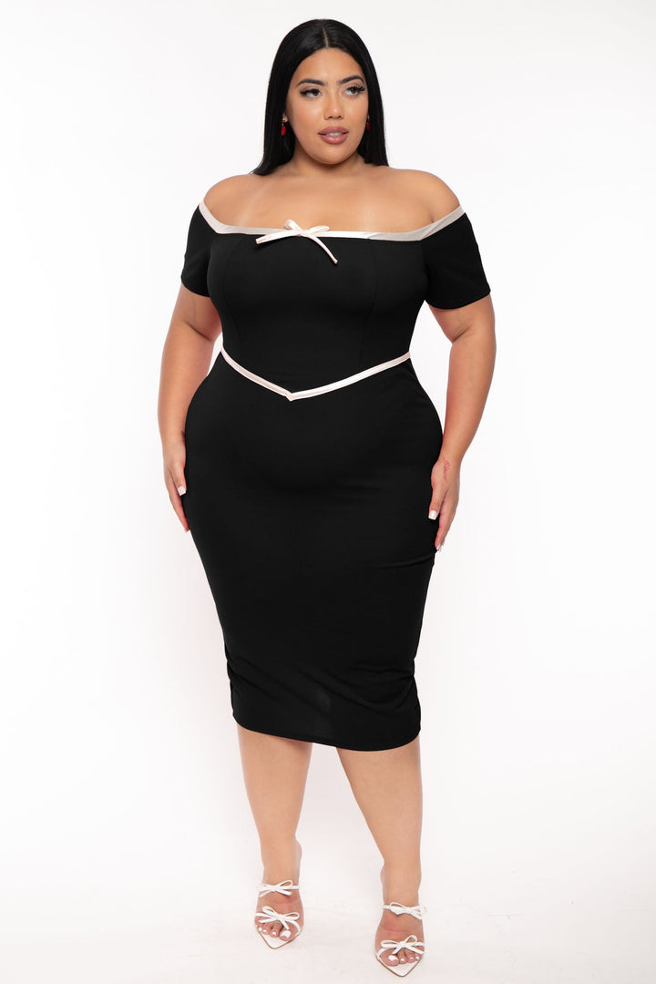 Curvy Sense Dresses Plus Size Delaide Midi Dress-Black