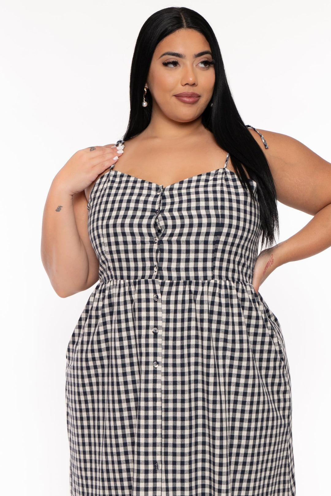 Jade by Jane Dresses Plus Size Delmy Gingham Midi Dress -Navy