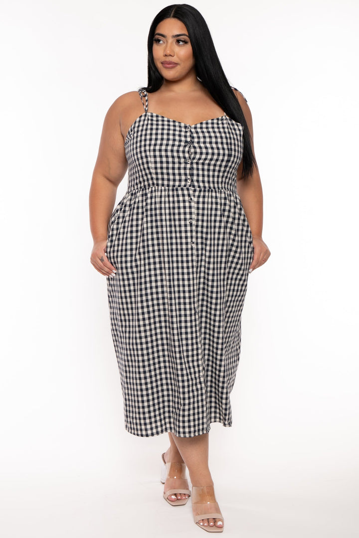 Jade by Jane Dresses Plus Size Delmy Gingham Midi Dress -Navy