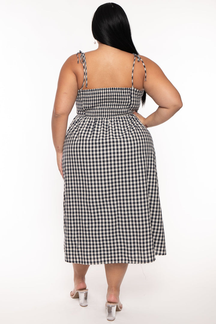 Jade by Jane Dresses Plus Size Delmy Gingham Midi Dress -Navy