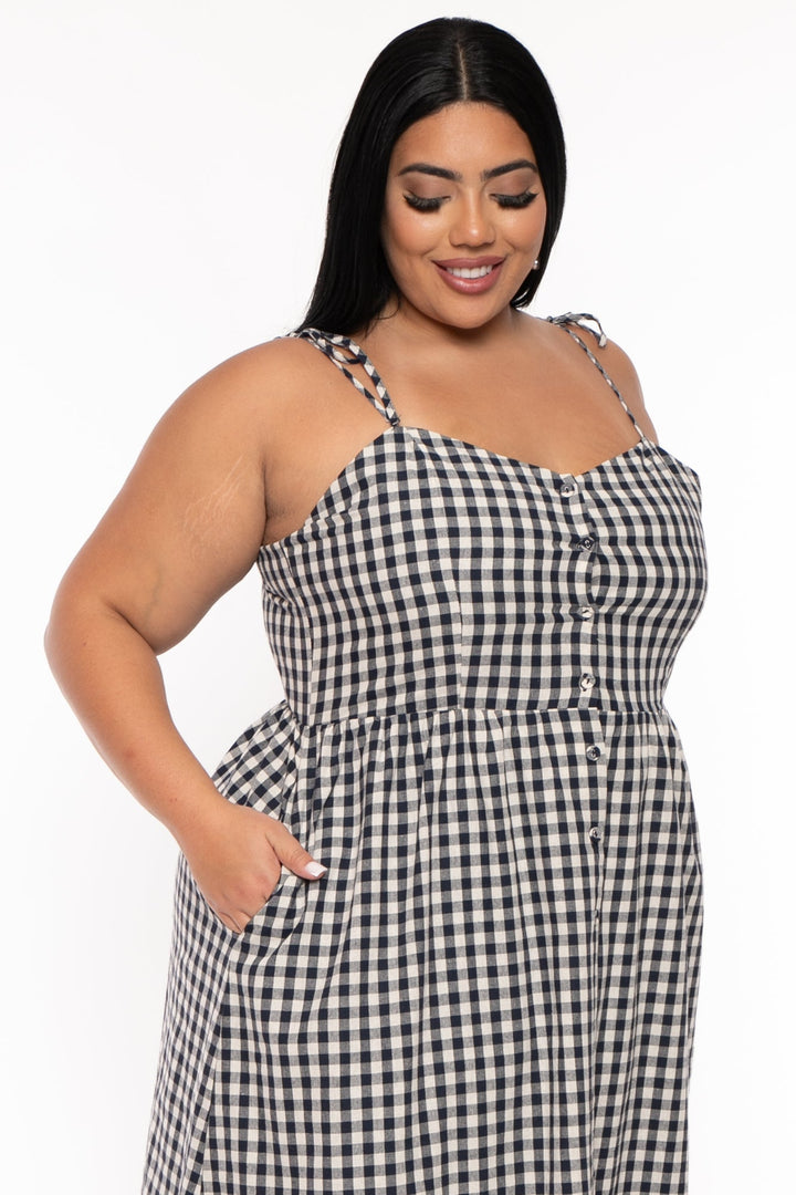 Jade by Jane Dresses Plus Size Delmy Gingham Midi Dress -Navy