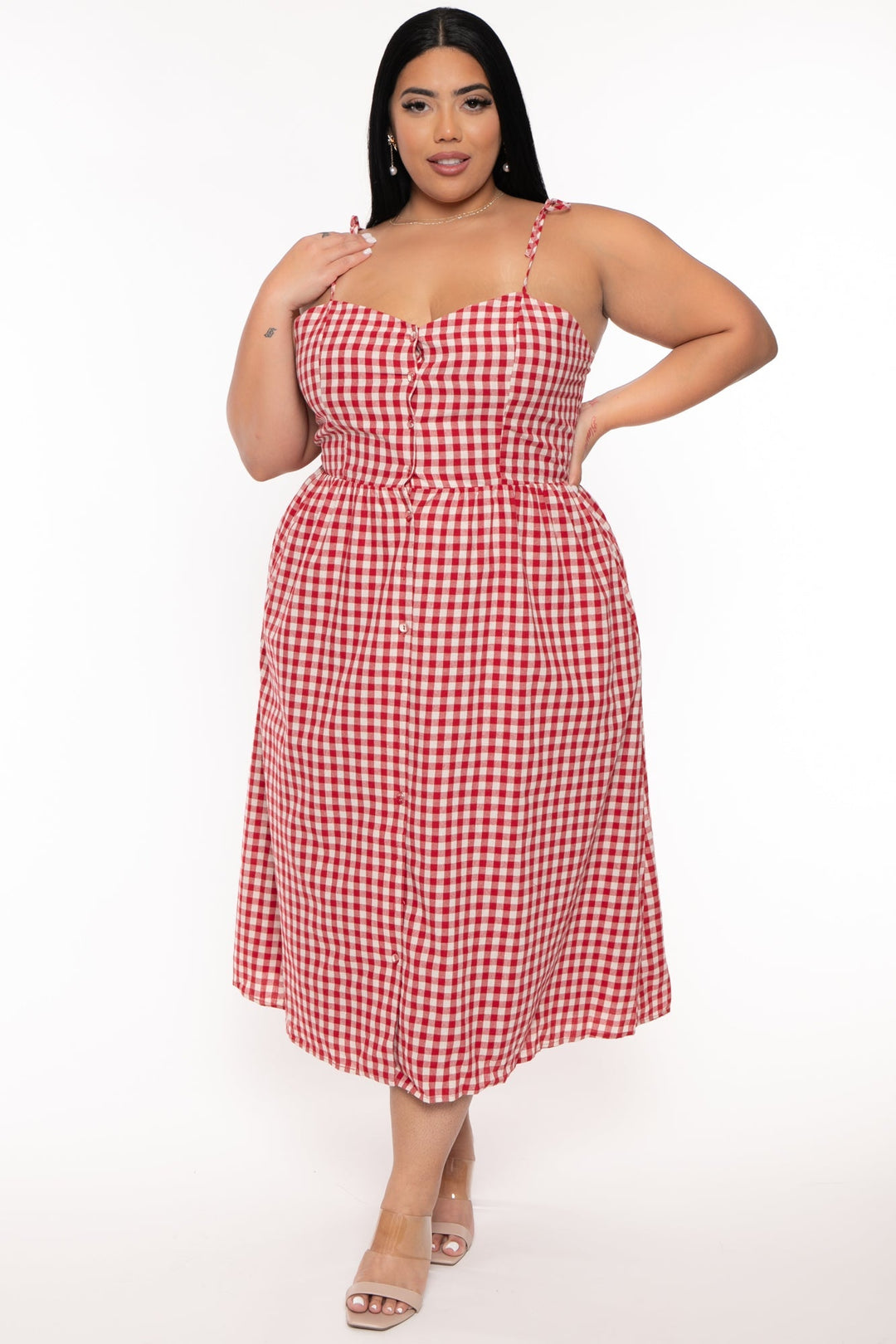 Jade by Jane Dresses Plus Size Delmy Gingham Midi Dress -Red
