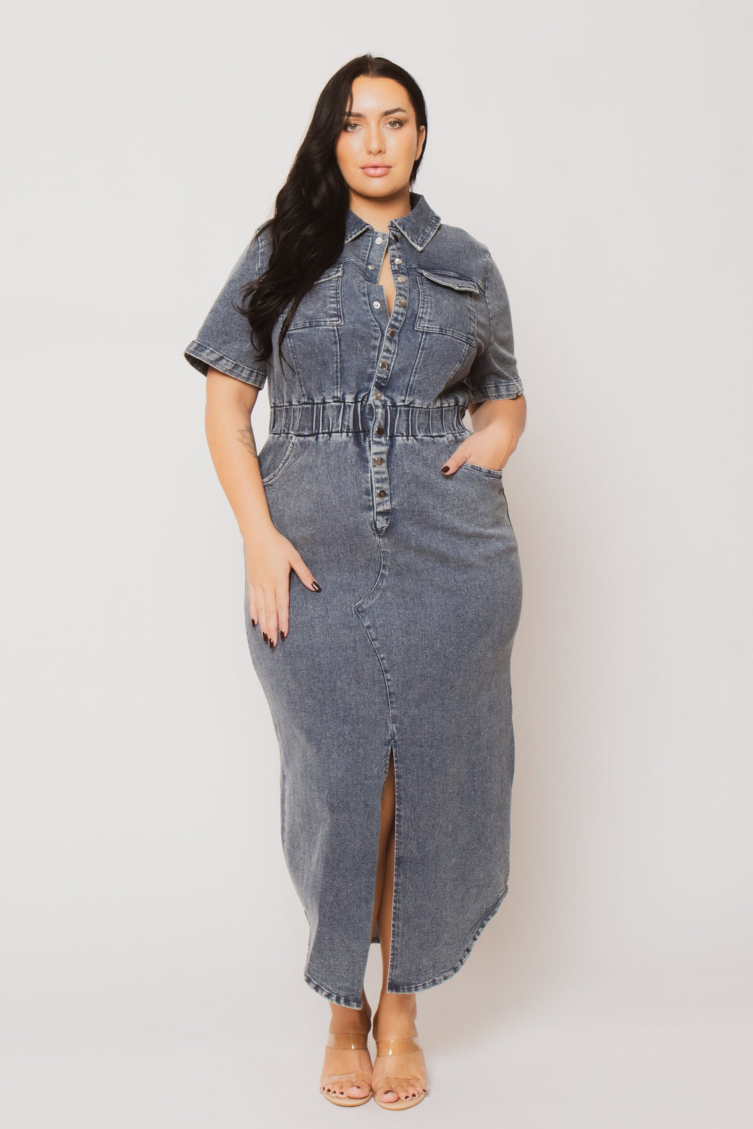 Blue Leopard Dresses Plus Size  Denim Charm Dress - Dark Wash