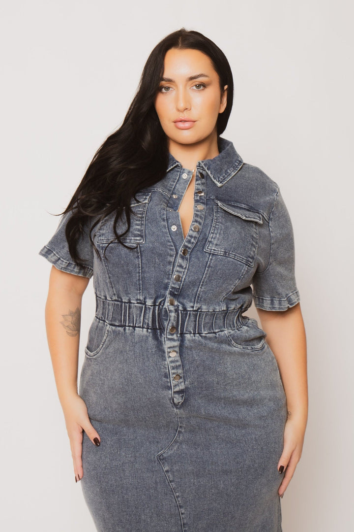 Blue Leopard Dresses Plus Size  Denim Charm Dress - Dark Wash