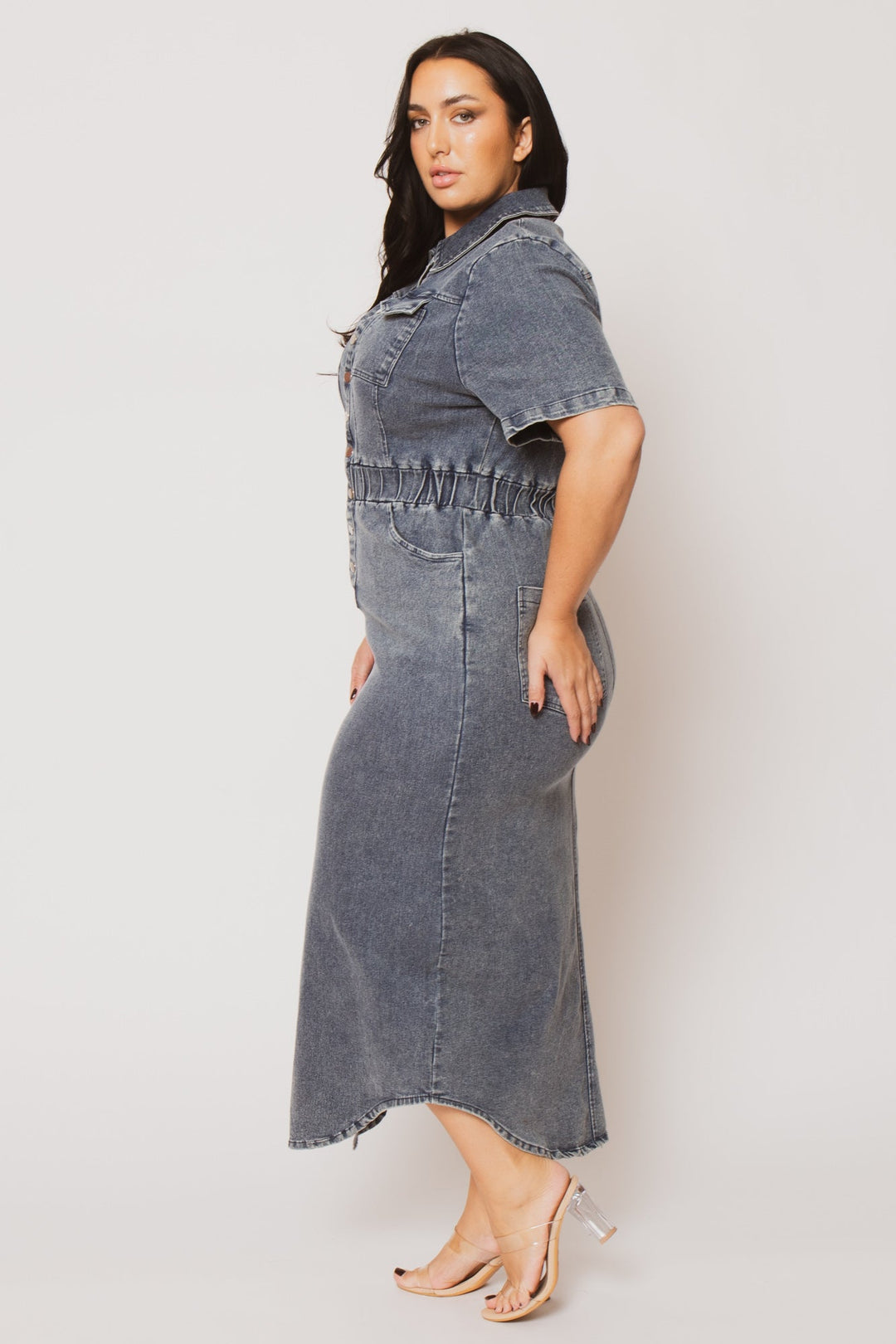 Blue Leopard Dresses Plus Size  Denim Charm Dress - Dark Wash