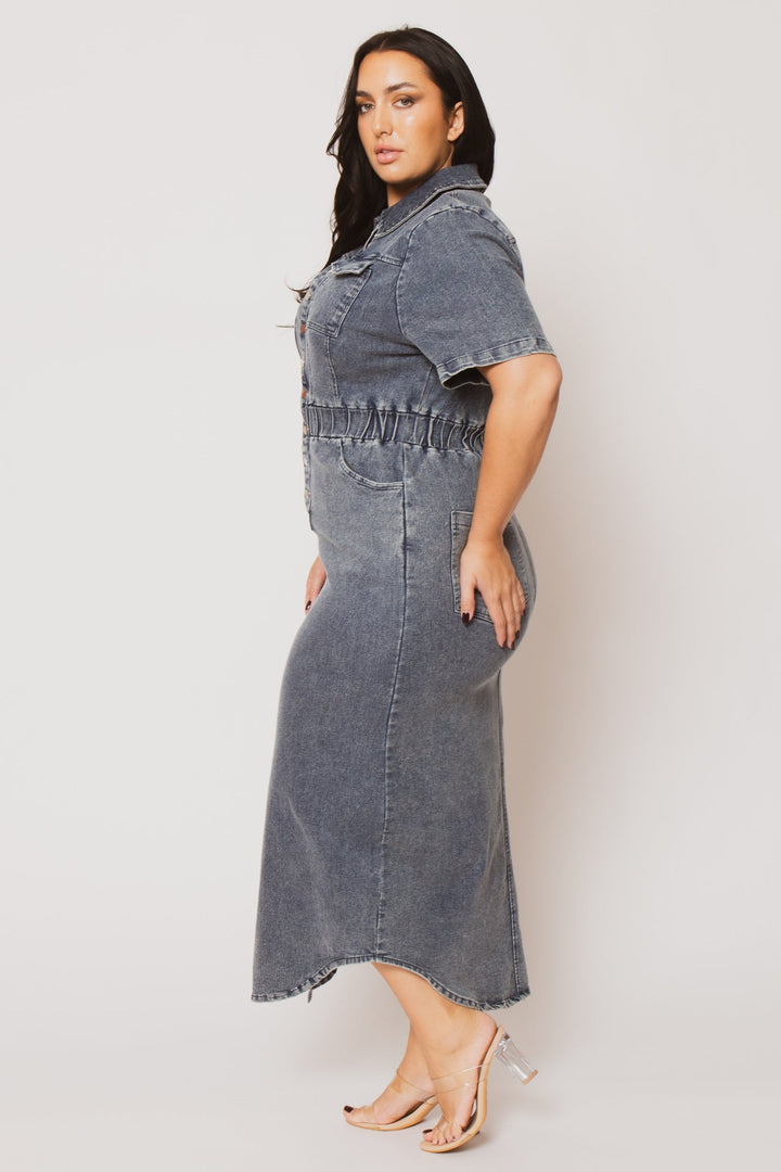 Blue Leopard Dresses Plus Size  Denim Charm Dress - Dark Wash