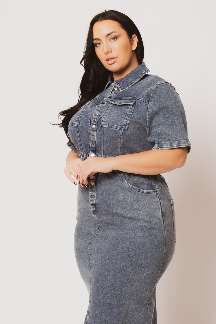 Blue Leopard Dresses Plus Size  Denim Charm Dress - Dark Wash