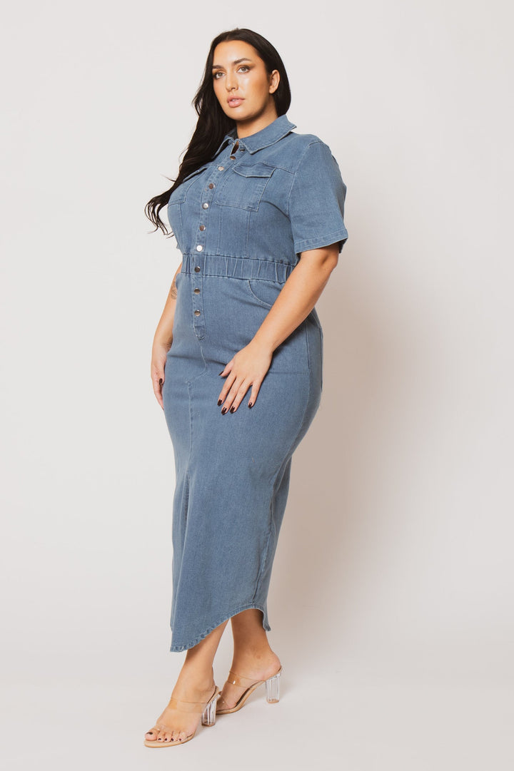 Blue Leopard Dresses Plus Size  Denim Charm Dress - Light Wash