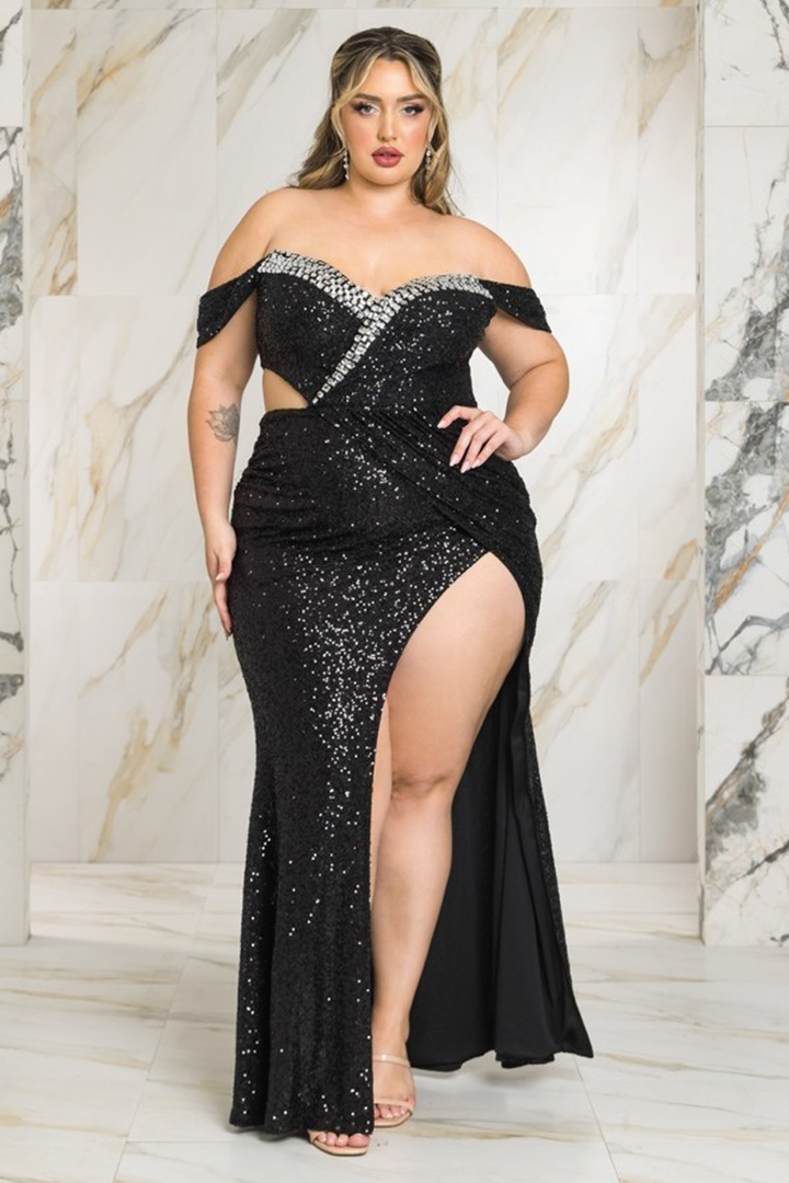 RICARICA Dresses Plus Size Devine  Sequence   Gown -Black