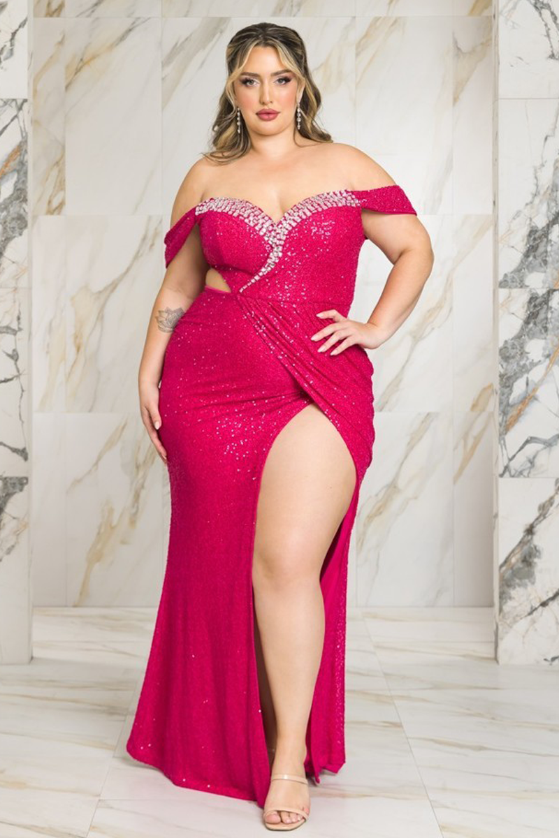 RICARICA Dresses Plus Size Devine  Sequence   Gown -Pink