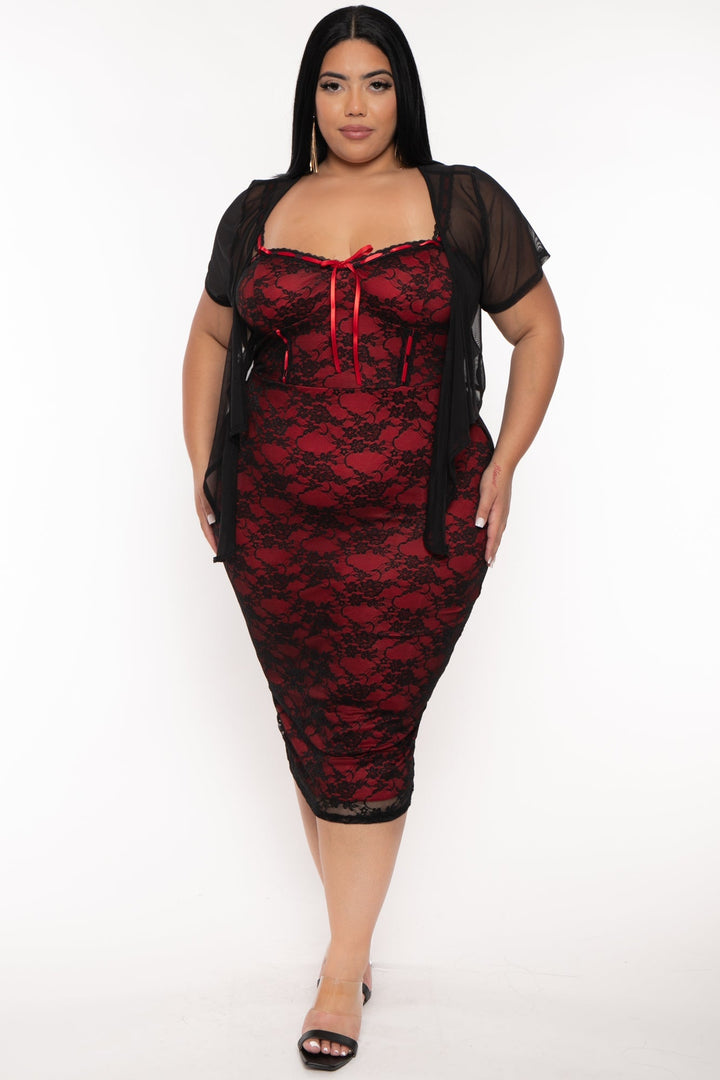 Curvy Sense Dresses Plus Size Dezaree Corset Lace Dress -Black
