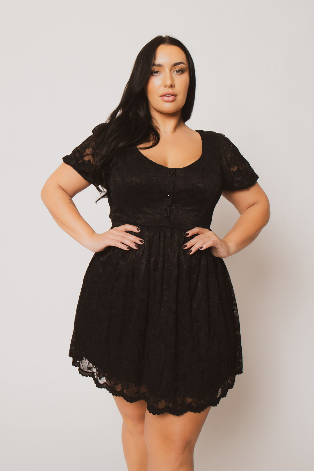 Curvy Sense Inc. Dresses Plus Size Diana Lace Babydoll Dress - Black