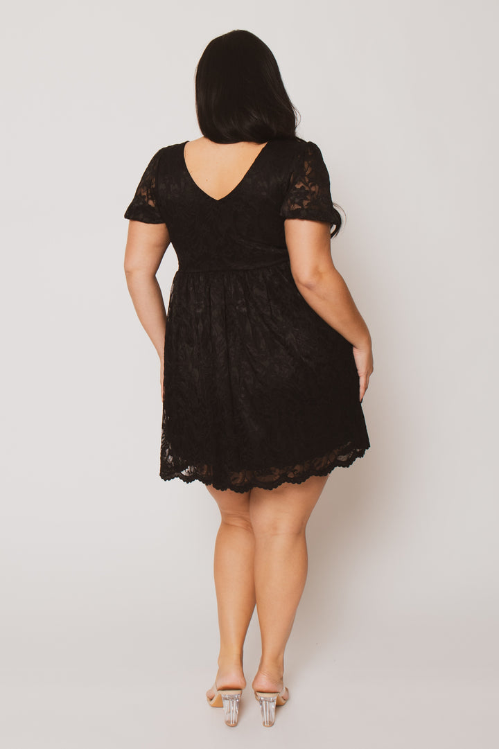 Curvy Sense Inc. Dresses Plus Size Diana Lace Babydoll Dress - Black