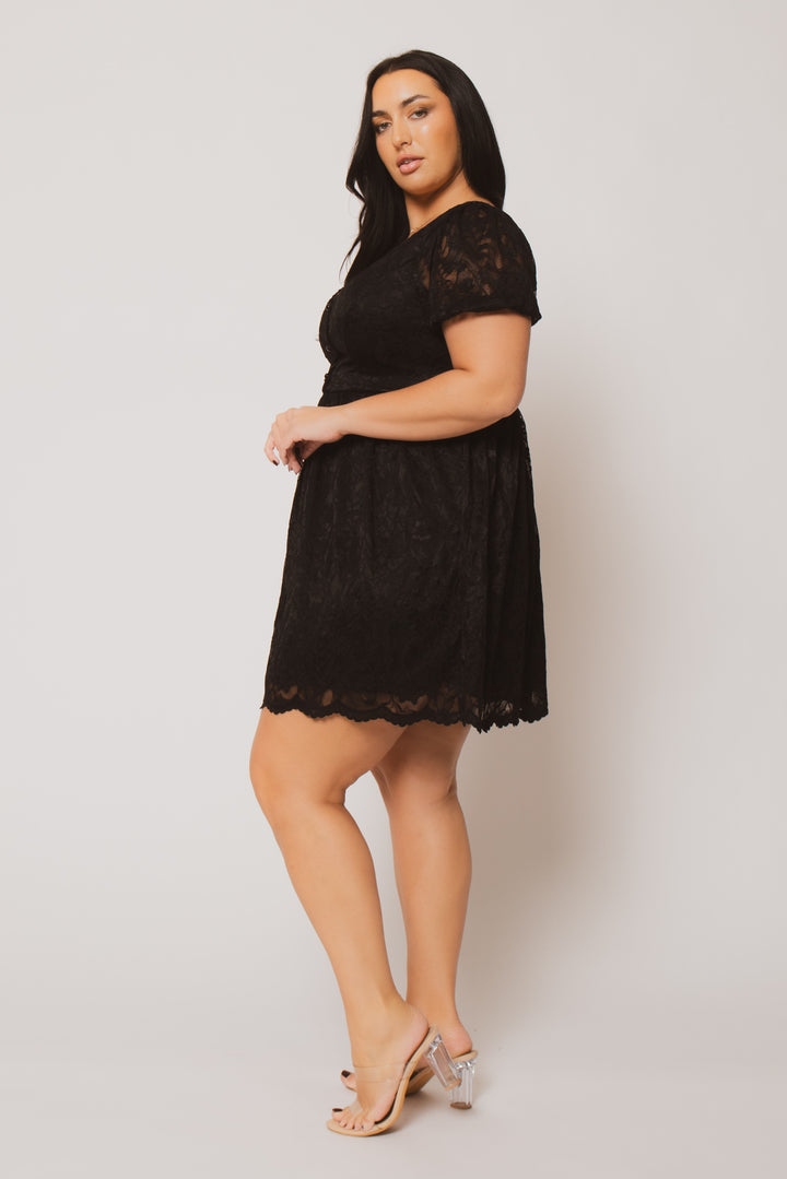 Curvy Sense Inc. Dresses Plus Size Diana Lace Babydoll Dress - Black