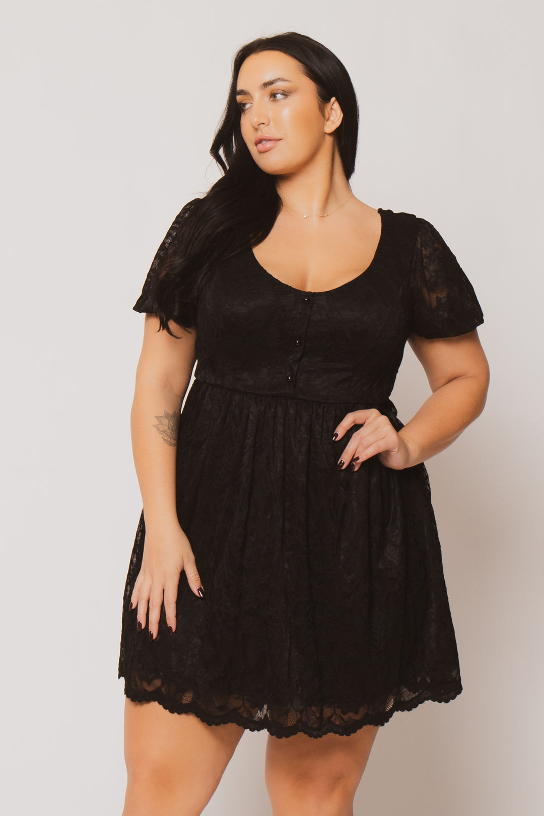 Plus Size Diana Lace Babydoll Dress - Black 4X / Black at Curvy Sense Plus Size Diana Lace Babydoll Dress - Black 4X / Black at Curvy Sense