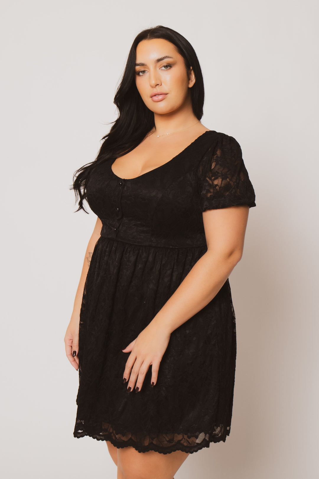 Curvy Sense Dresses Plus Size Diana Lace Mini Dress - Black
