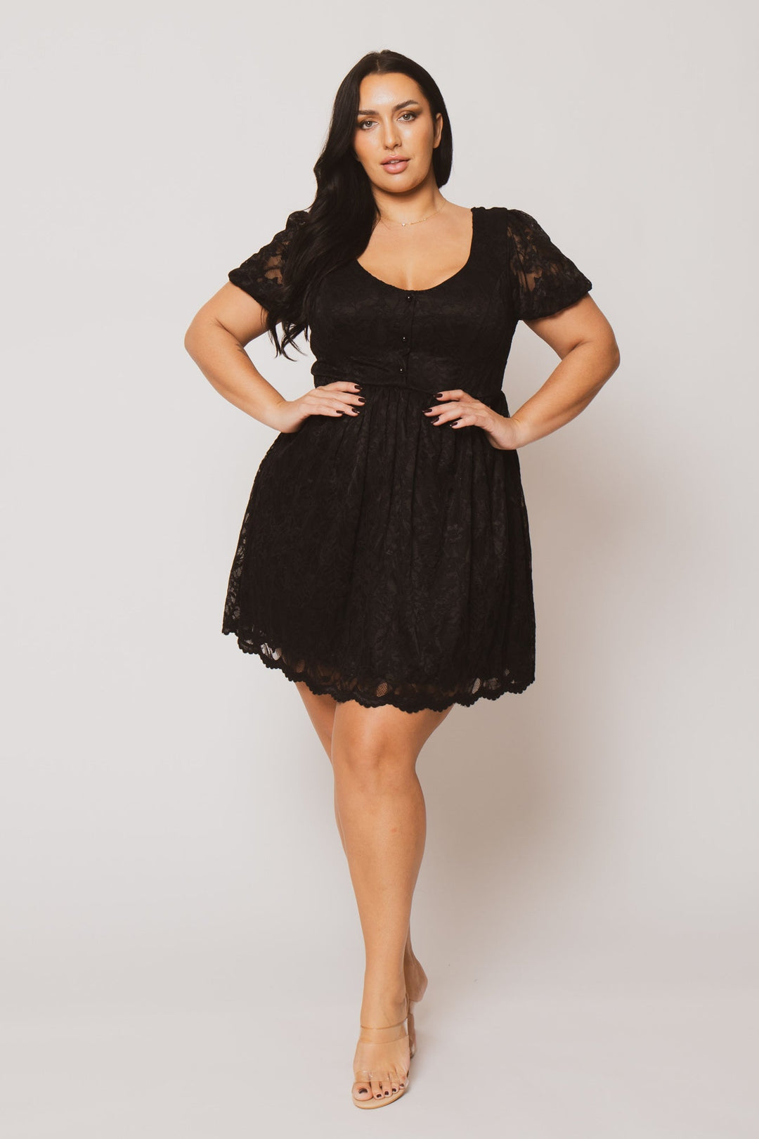 Curvy Sense Dresses Plus Size Diana Lace Mini Dress - Black