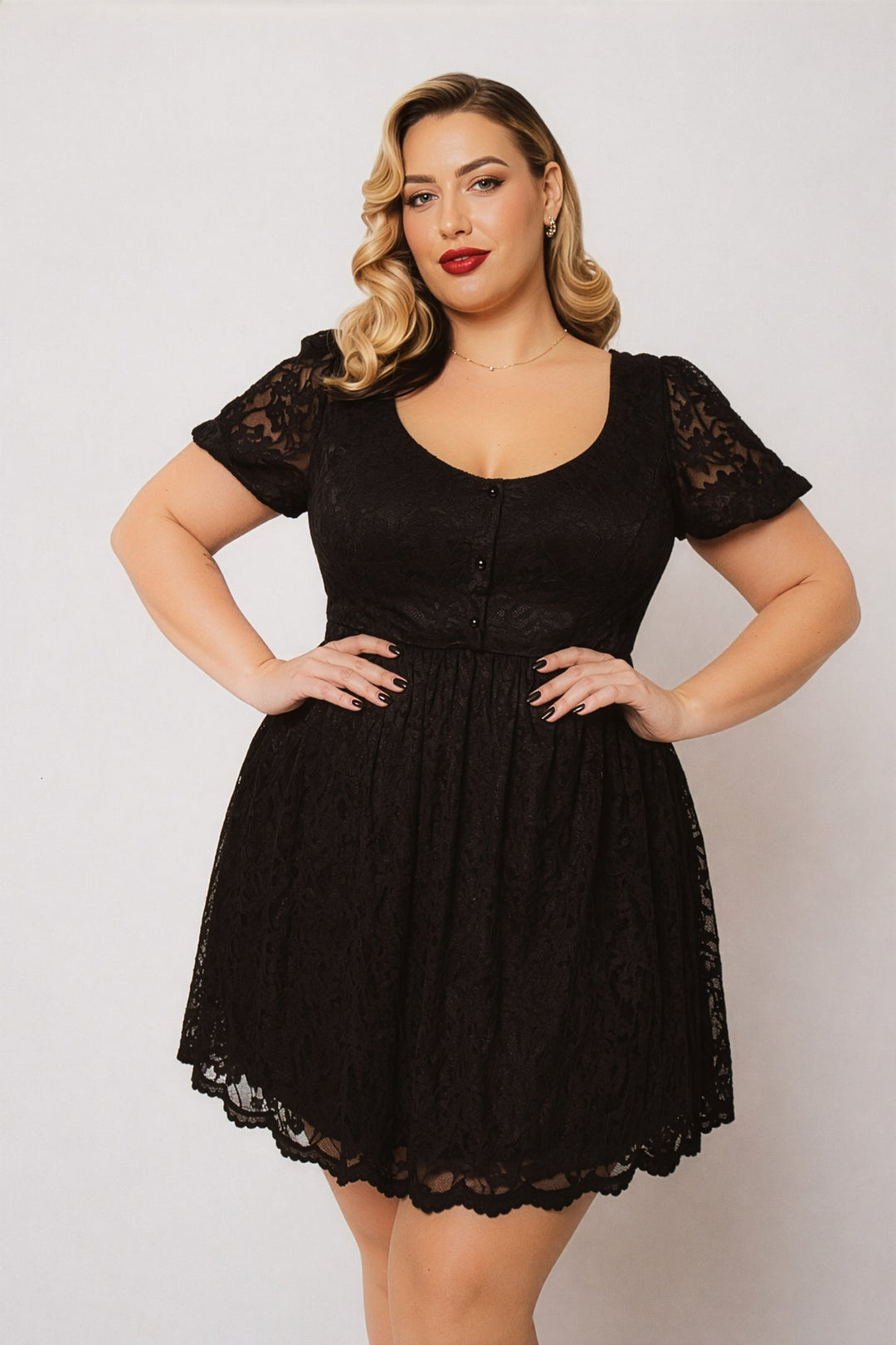 Curvy Sense Inc. Dresses Plus Size Diana Lace Mini Dress - Black