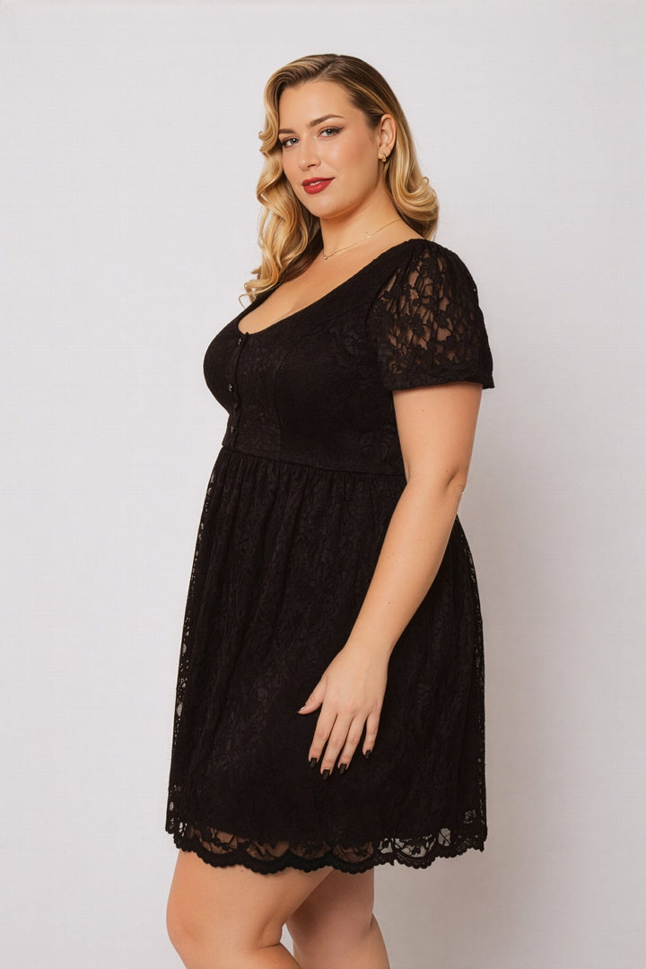 Curvy Sense Inc. Dresses Plus Size Diana Lace Mini Dress - Black