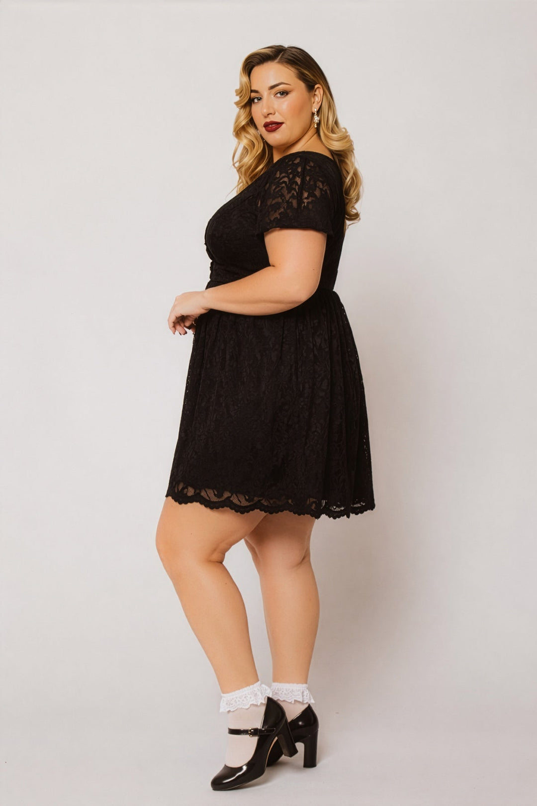 Curvy Sense Inc. Dresses Plus Size Diana Lace Mini Dress - Black