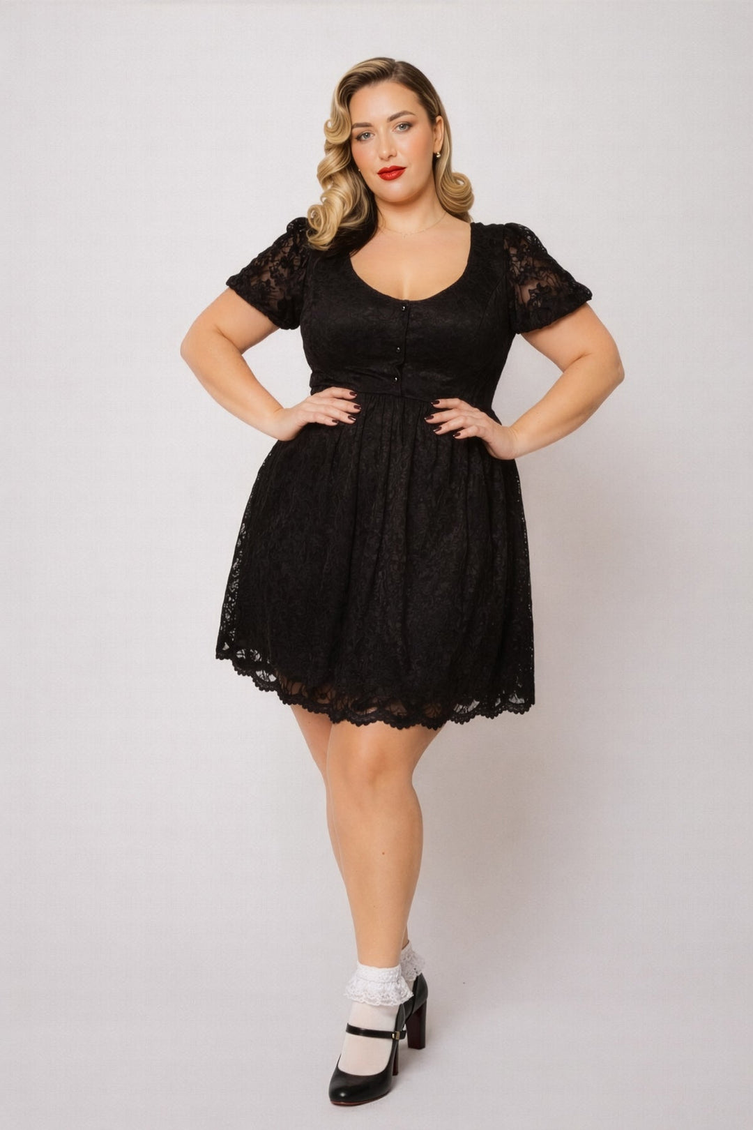 Plus Size Diana Lace Babydoll Dress - Black 4X / Black at Curvy Sense Plus Size Diana Lace Babydoll Dress - Black 4X / Black at Curvy Sense