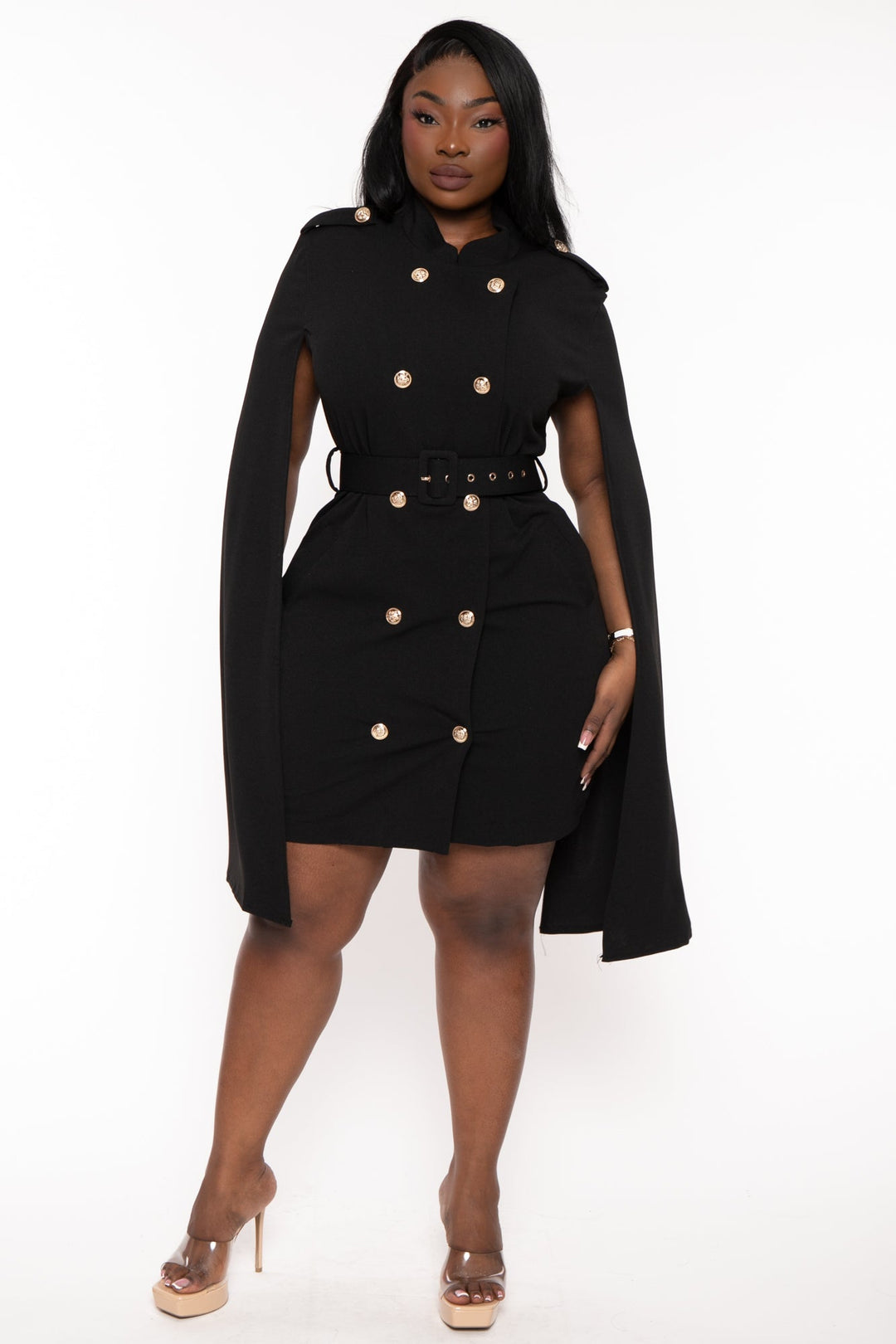 Goodtime USA Dresses 1X / Black Plus Size Diany  Cape Belted  Dress- Black