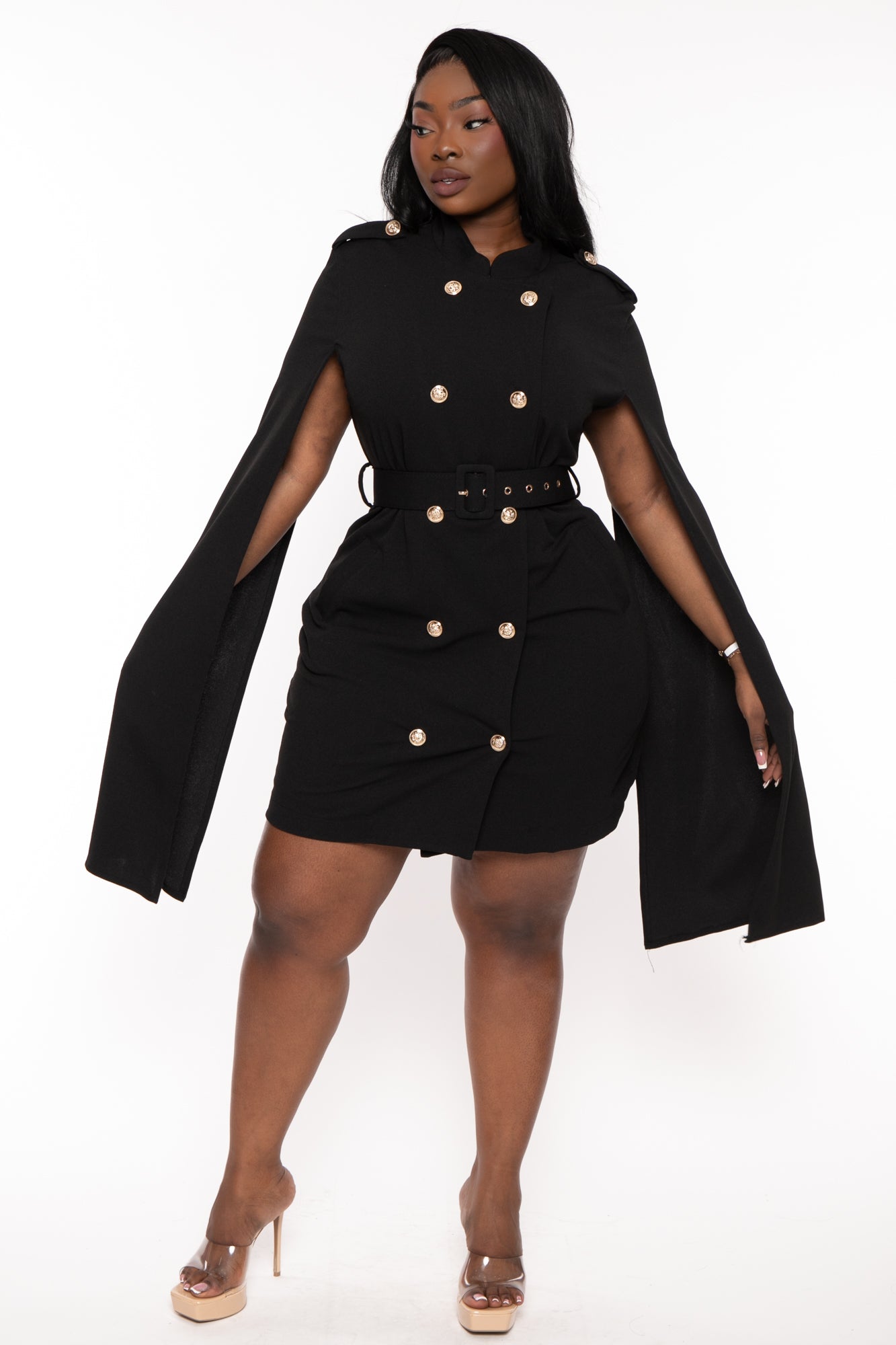 Plus Size Diany Cape Belted Dress- Black – Curvy Sense